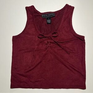Burgundy suede lace up tank top